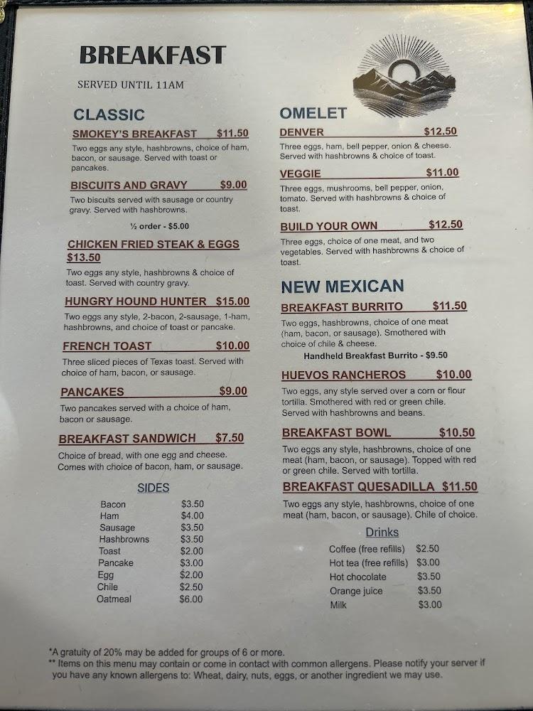 Smokey's Cafe Menu image 1